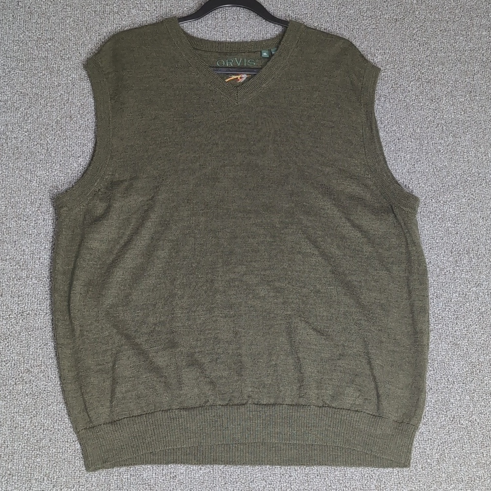 Orvis 100% Merino Wool V-Neck Sweater Vest Size XL In Forest Green